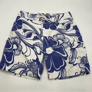 J. Crew Men's Board Shorts size 33 Bluish purple Floral Print Longboard Hawaiian